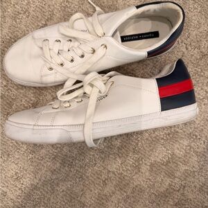 Tommy Hilfiger White and Navy Sneakers with Red Stripe